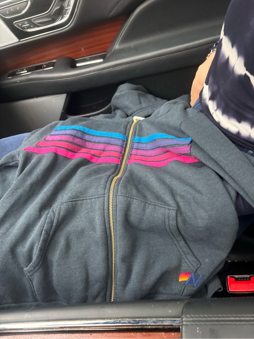 Aviator nation Women's Black Zip Hoodie with Pink & Blue Stripe Detail XS new - Picture 8 of 8
